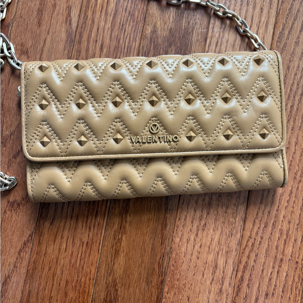 Valentino by Mario Valentino Tan Quilted Stud Crossbody Wallet Bag